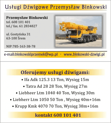Usługi dźwigowe. Przemysław Binkowski.