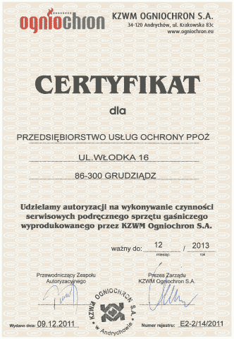 PRZEDSIĘBIORSTWO USŁUG OCHRONY PRZECIWPOŻAROWEJ DARIUSZ RAMS