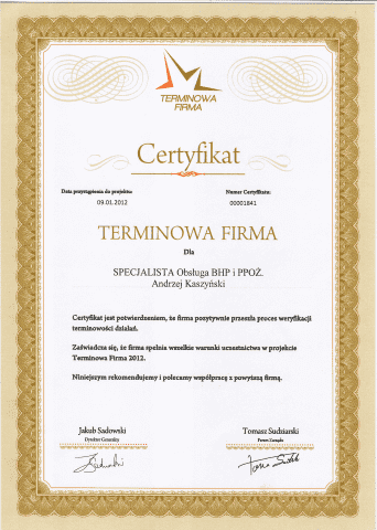 SPECJALISTA OBSŁUGA BHP I PPOŻ MGR ANDRZEJ KASZYŃSKI
