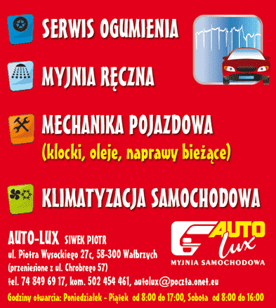 MECHANIKA POJAZDOWA, WULKANIZACJA, MYJNIA RĘCZNA, KLIMATYZACJA AUTO-LUX PIOTR SIWEK